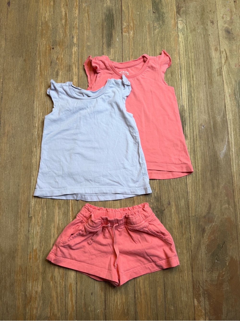 Primary Girls' Coral Tank & Shorts Set with Light Purple Tank 2T Bundle